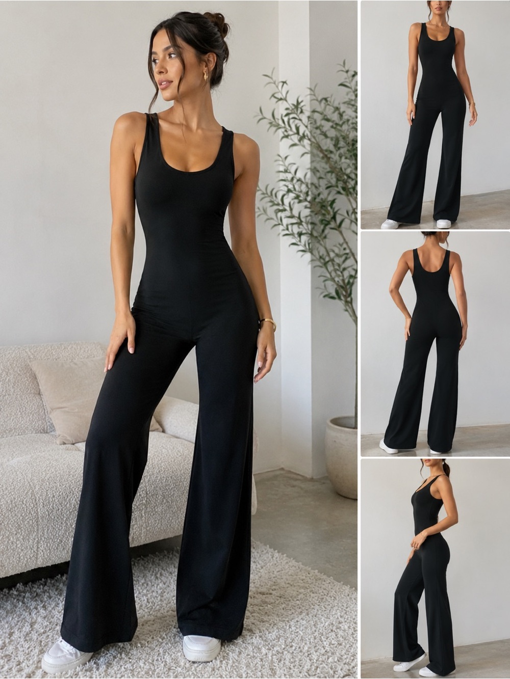 WILL Black Scoop-Neck Wide-Leg Jumpsuit